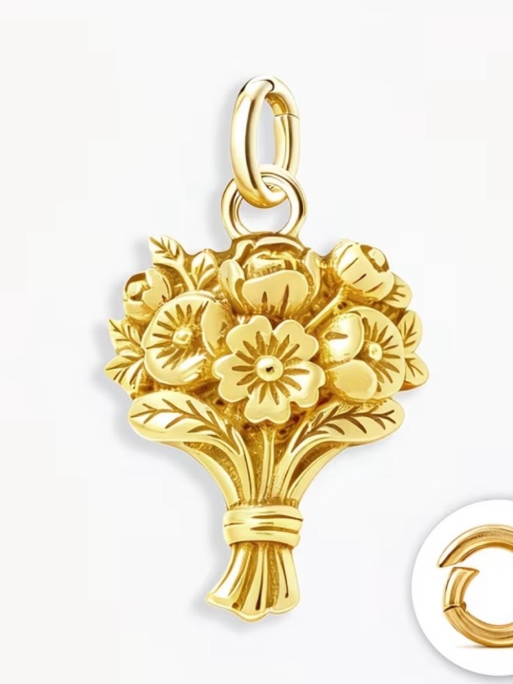 Gold Floral Bouquet Charm Pendant - Unbranded